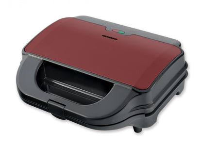 Sandwich maker Heinner SM-2H900BKS, 900 W, placi XL, 2 placi detasabile antiadezive: waffle, grill, Negru/Rosu