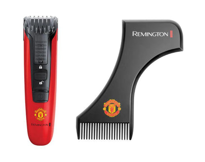 Aparat de tuns pentru barba/mustata Remington MB4128 Manchester United Beard Boss Styler, Lame CaptureTrim, Lame lavabile, Indicator LED, Rosu/ Negru