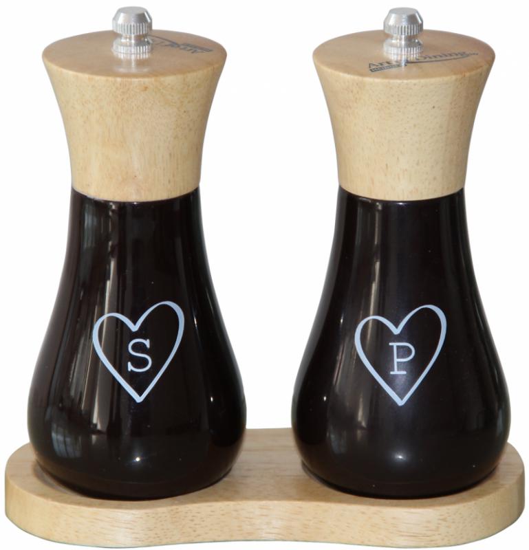Set 2 Rasnite Sare &Amp; Piper 15 Cm +Suport Din Lemn, Art Of Dining By Heinner