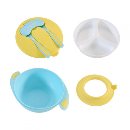 Bol compartimentat cu ventuza antialunecare si capac cu lingurita si furculita, blue, U-Grow