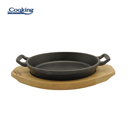 Tigaie servire fonta pura Cooking by Heinner, cu suport lemn, 20 cm