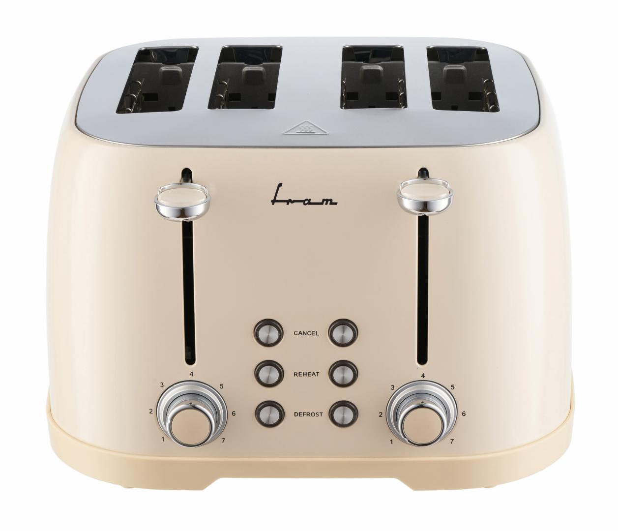 Prajitor de paine FRAM FTP-800CR, 1600W, 4 felii, 6 nivele de rumenire, tavita detasabila pentru firimituri, Crem