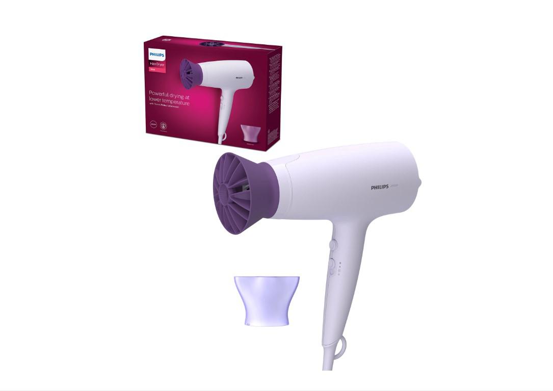 Uscator de par Philips BHD341/10, 2100W, accesoriu Thermo Protect, 3 trepte de temperatura, 2 trepte de viteza, cap de coafare 14 mm, Lila