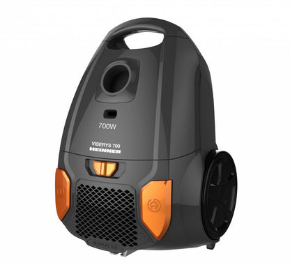 Aspirator cu sac Heinner HVC-MGRY1400-V2, 700 W, sac textil, 3 L, putere variabila, HEPA 12, tub telescopic metalic, Negru