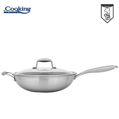 Tigaie wok cu capac sticla Cooking by Heinner Titanium, 3 straturi, 30 x 8.5 cm, 4.5 L