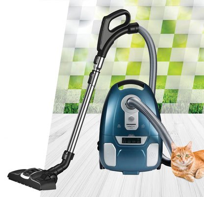 Aspirator cu sac Heinner LumaClean HVC-MLED700BL, 700W, putere aspirare 180W, display LED, telecomanda pe maner, filtru HEPA 13, sac textil: 3.5L, tub telescopic metalic, albastru