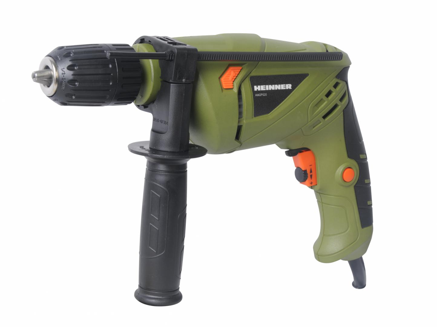 Masina de gaurit si insurubat (bormasina) cu percutie Heinner AMGP020, 500 W, 3000 RPM, 13 mm diametru mandrina, mandrina automata