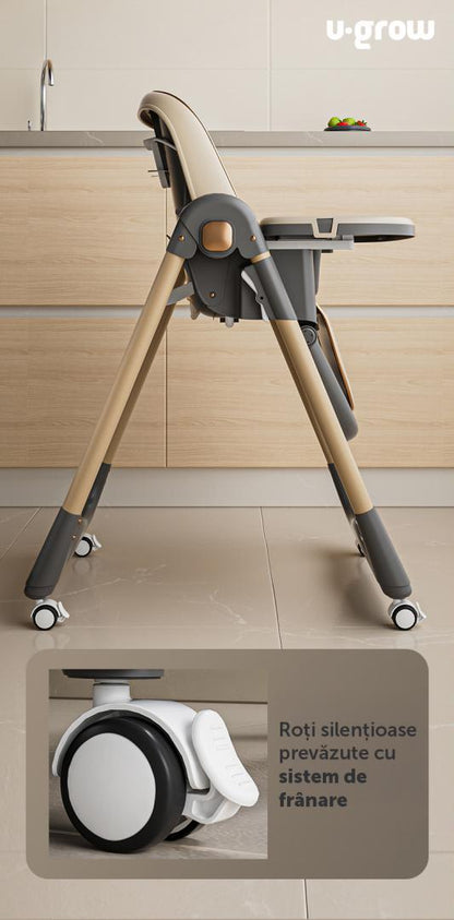 Scaun de masa cu inaltime reglabila, spatar ajustabil in 4 pozitii, pliabil, brown, U-Grow