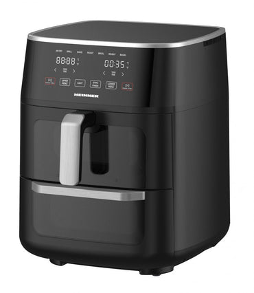 Friteuza dubla cu aer cald Heinner OvenFry Cook HAFO-M11BK1700, 1550-1850W, capacitate 11L, panou de comanda electronic, 10 programe presetate, timp maxim de preparare: 90 min, fereastra supraveghere si lumina interioara, Negru