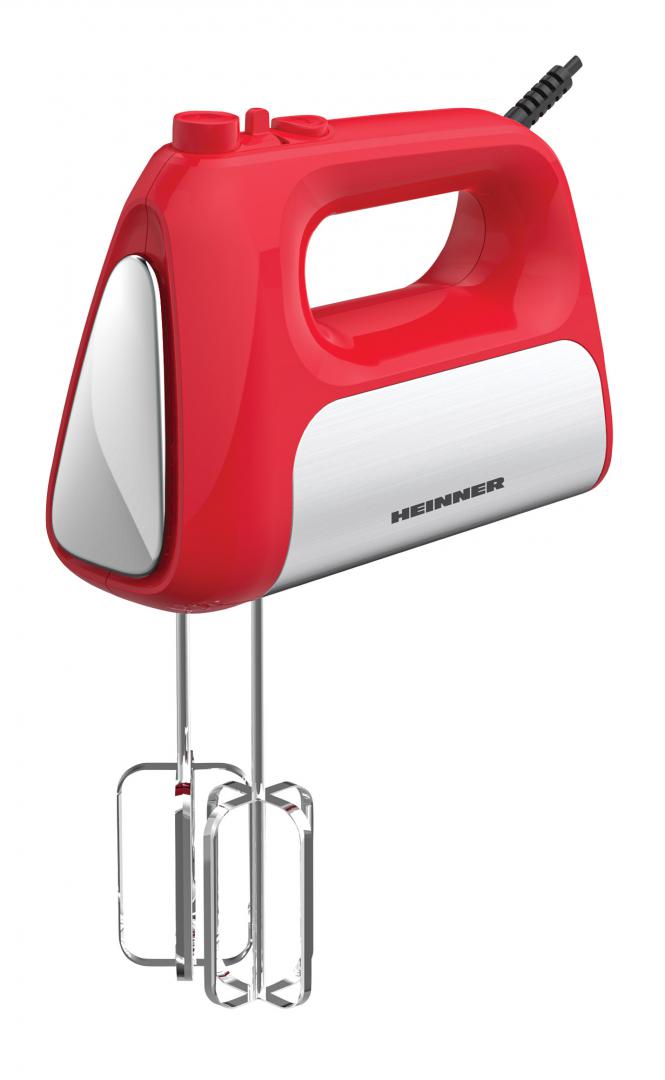 Mixer de mana Heinner HM-DC500RD, 500w, motor dc, 6 viteze + turbo, Rosu cu decoratiuni inox