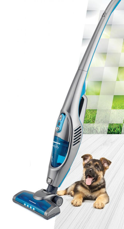 Aspirator vertical Heinner CloudySky HSVC-V21.6GR, sistem de filtrare ciclonic, dubla utilizare: aspirator vertical sau de mana, acumulator Li 22.2V, 110W, 2 viteze, putere aspirare max 8kPa, 0.5L, perie cu lumini LED, albastru/gri