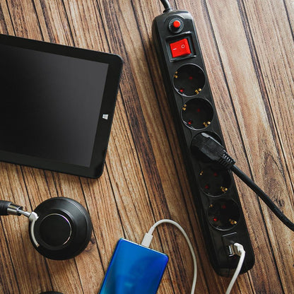 Prelungitor Spacer, Schuko X 5, Conectare Prin Schuko (T), Usb X 2, Cablu 1.8 M, 16 A, Max. , Protectie Supratensiune,