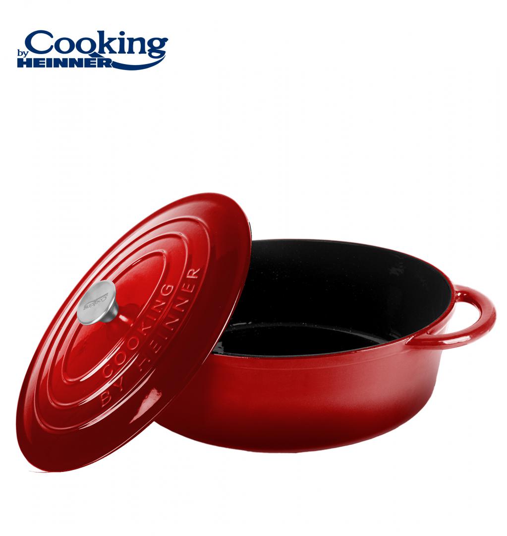 Semioala Fonta Emailata Ovala+Capac , 6L, Red Line, Cooking By Heinner
