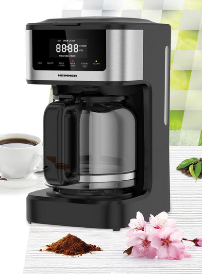 Cafetiera digitala Heinner HCM-DD900BKSS , 900w, 1.8l capacitate, display digital cu control touch, tarie cafea ajustabila, Negru cu insertii inox