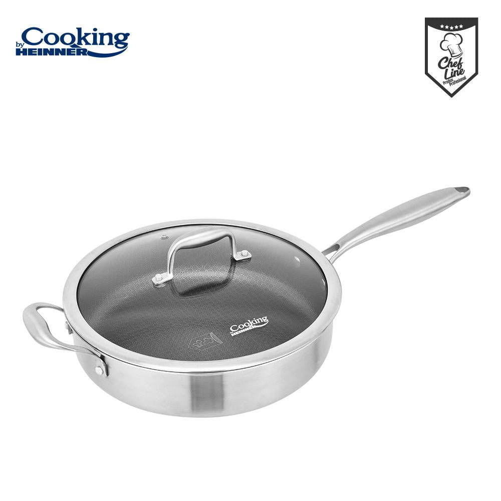 Tigaie adanca cu capac sticla Cooking by Heinner Titanium, 3 straturi, inox, 28 x 7.5 cm, 4.2 L