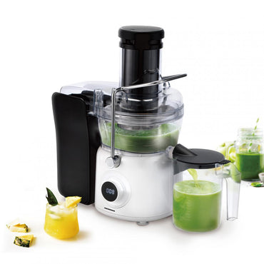 Storcator de fructe Heinner Pearlwhite HSF-K1000DCWP, 1000W, motor DC, viteza variabila, recipient pulpa 1L, filtru inox, tub larg alimentare 84mm, alb perlat