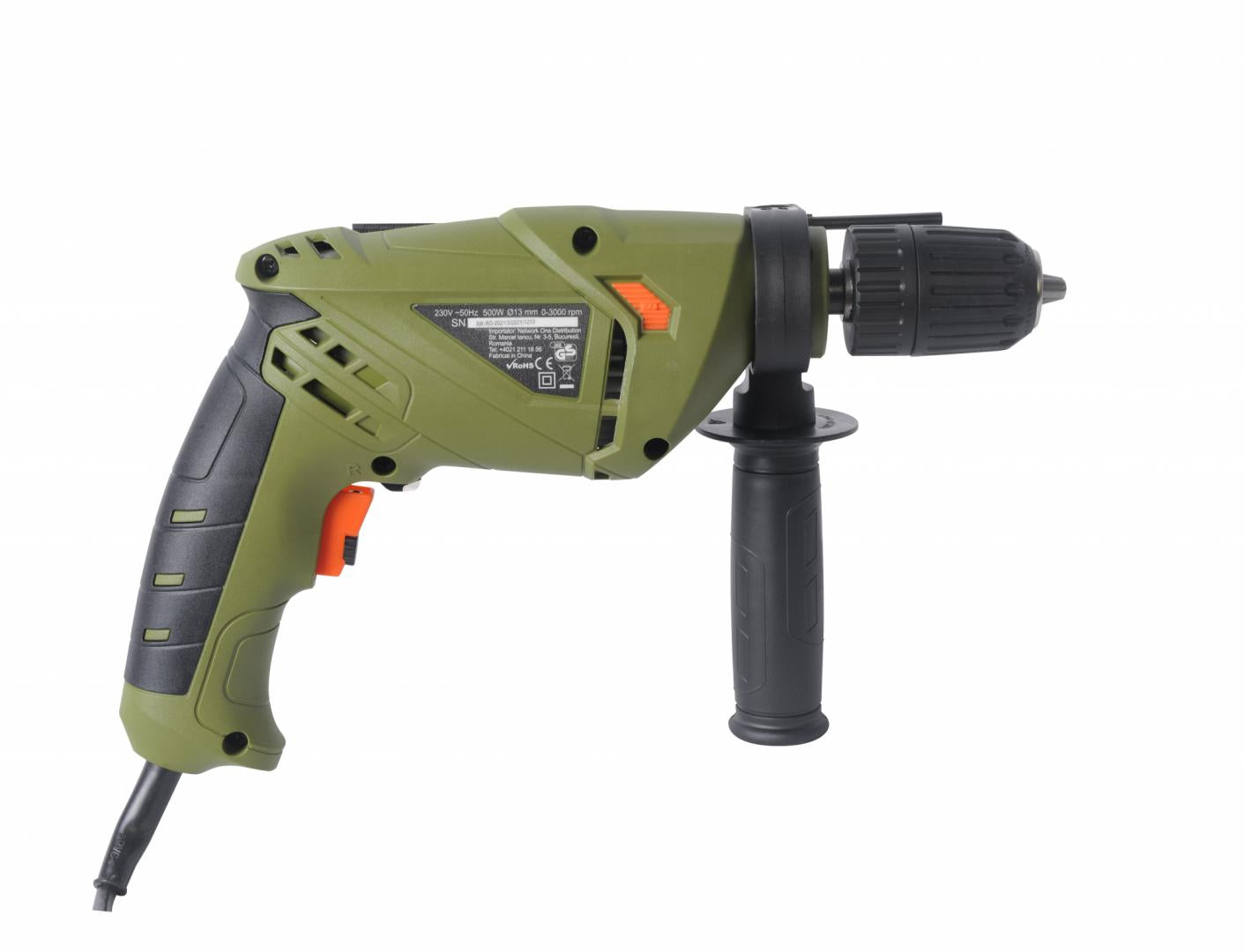 Masina de gaurit si insurubat (bormasina) cu percutie Heinner AMGP020, 500 W, 3000 RPM, 13 mm diametru mandrina, mandrina automata