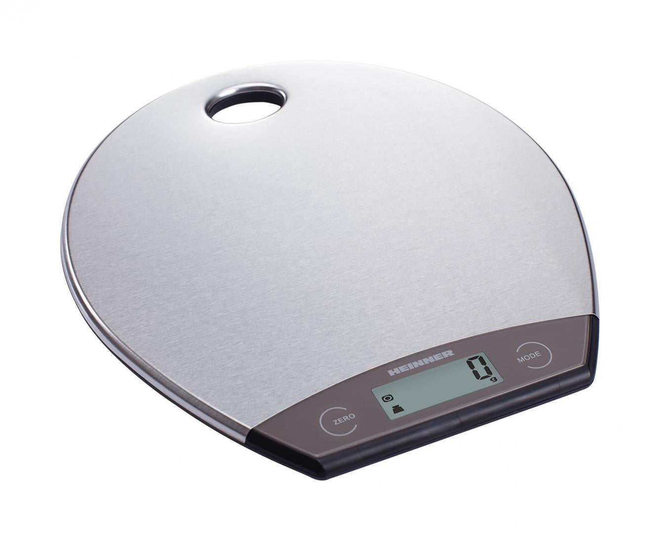 Cantar de bucatarie Heinner HKS-5RSS, 5kg, platforma inox, display lcd, control touch, gradare: 1g, functie Cantarire lichide, design pentru depozitare verticala, baterii: 1 x cr2032 (inclus)