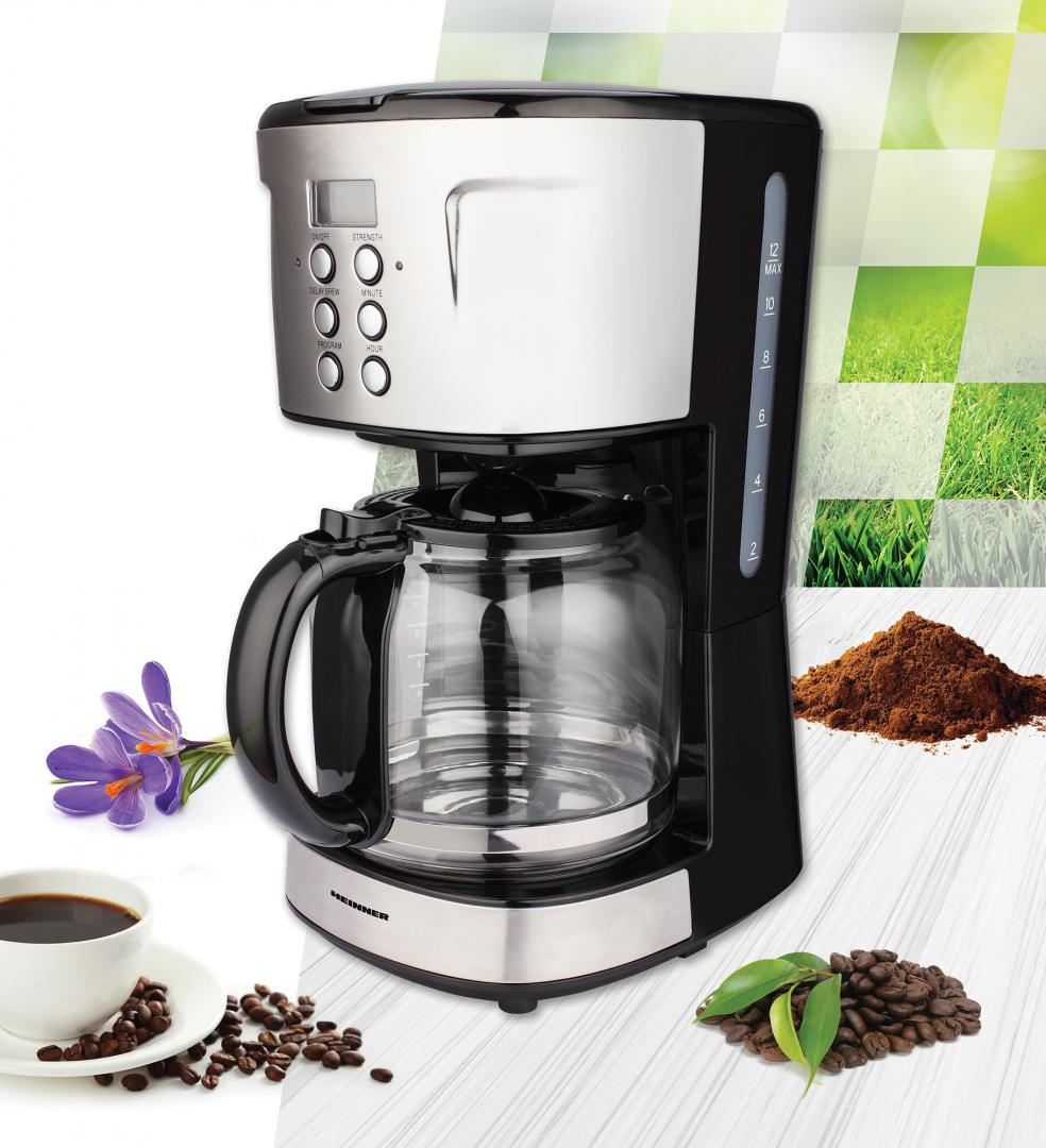 Cafetiera digitala HCM-D915BKS Heinner, 900 W, 1.5 L, timer, Negru/Inox
