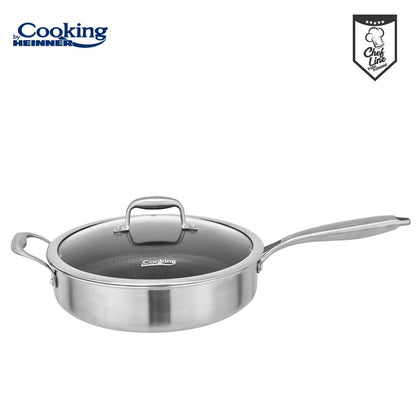 Tigaie adanca cu capac sticla Cooking by Heinner Titanium, 3 straturi, inox, 28 x 7.5 cm, 4.2 L