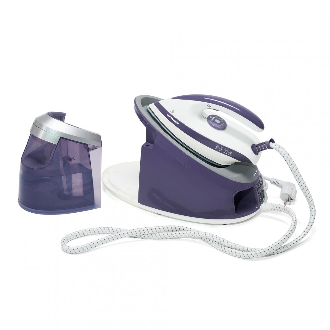 Statie de calcat cu boiler Heinner HIS-D3006V, 3000 W (2200W boiler + 800W fier), 5.5 bar, 1.7 L, Abur ajustabil: 140+/-15g/min talpa ceramica, oprire automata, Mov