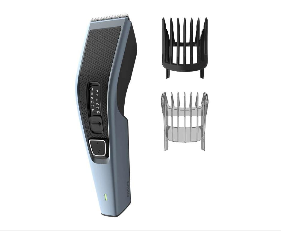 Masina de tuns PHILIPS Seria 3000 HC3530/15, 13 setari de lungime (0.5-23 mm), 75 min autonomie fara fir/nelimitat cu fir, lame din otel inoxidabil cu autoascutire, tehnologie Trim-and-Flow, Negru/Gri