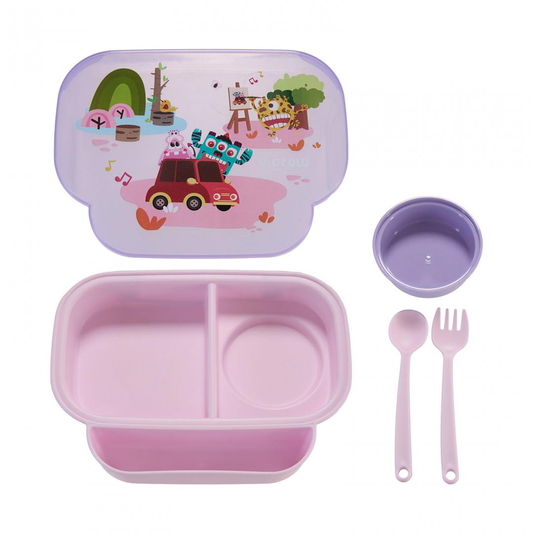 Farfurie Compartimentata Cu Capac Si Lingurita Si Furculita, U-Grow