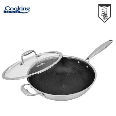 Tigaie wok cu capac sticla Cooking by Heinner Titanium, 3 straturi, 30 x 8.5 cm, 4.5 L