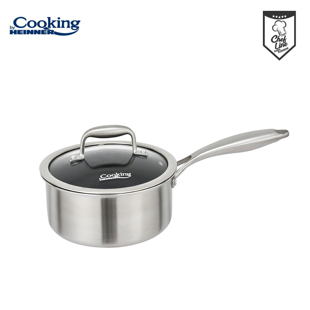 Cratita 2L cu capac sticla Cooking by Heinner Titanium, 3 straturi, inox, 18 x 9 cm