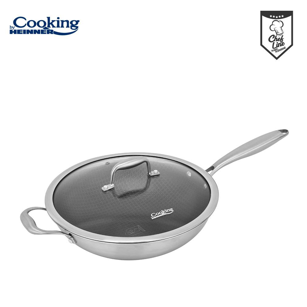 Tigaie wok cu capac sticla Cooking by Heinner Titanium, 3 straturi, 30 x 8.5 cm, 4.5 L