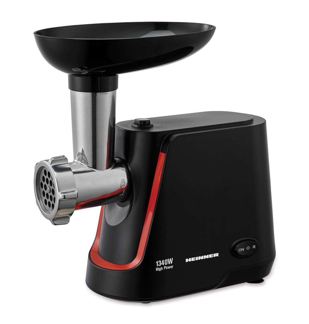 Masina de tocat Heinner MG-1250BK, 1340 W, 1.5 Kg/Min, 2 site, reverse, accesorii incluse, Negru