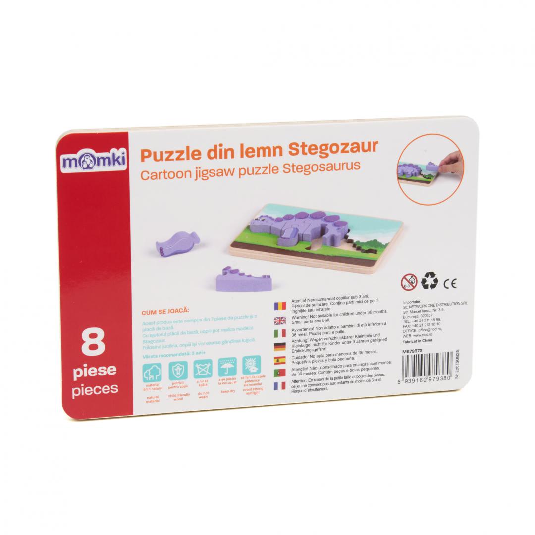 PUZZLE DIN LEMN STEGOZAUR, 8 PIESE, MOMKI