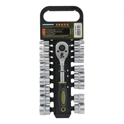 Set 20 piese Heinner CR-V, 3/8", 19 chei tubulare 6-24 mm dimensiune, cheie cu clichet reversibila 3/8"