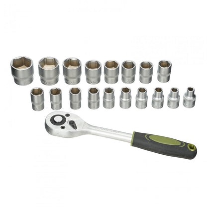 Set 19 piese Heinner CTSM019, cheie cu clichet 1/2", capete chei tubulare, 8-32 mm, material chrome-vanadium