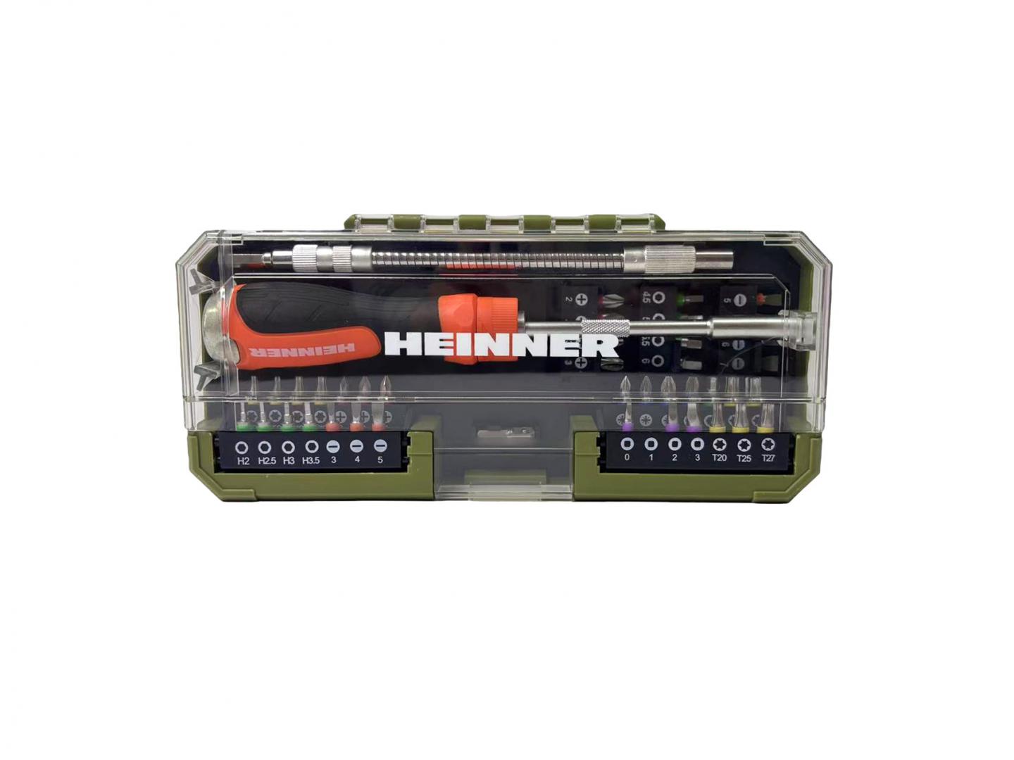 Set 43 accesorii Heinner PCSS018, surubelnita cu clichet, biti, extensie flexibila, adaptor biti