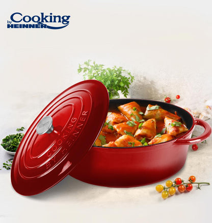 Semioala Fonta Emailata Ovala+Capac , 6L, Red Line, Cooking By Heinner