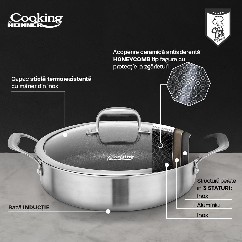 Cratita cu capac sticla Cooking by Heinner Titanium, 3 straturi, inox, 30 x 7.8 cm, 4.8 L