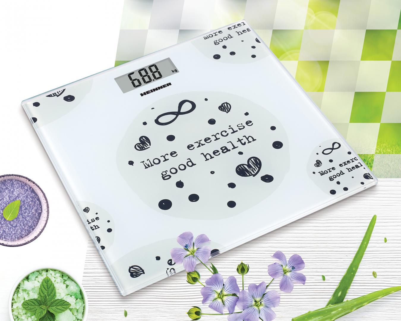 Cantar de persoane Heinner HBS-150MSJ, 150kg, sticla securizata 6mm, 30 x 30 cm, display lcd, Alb