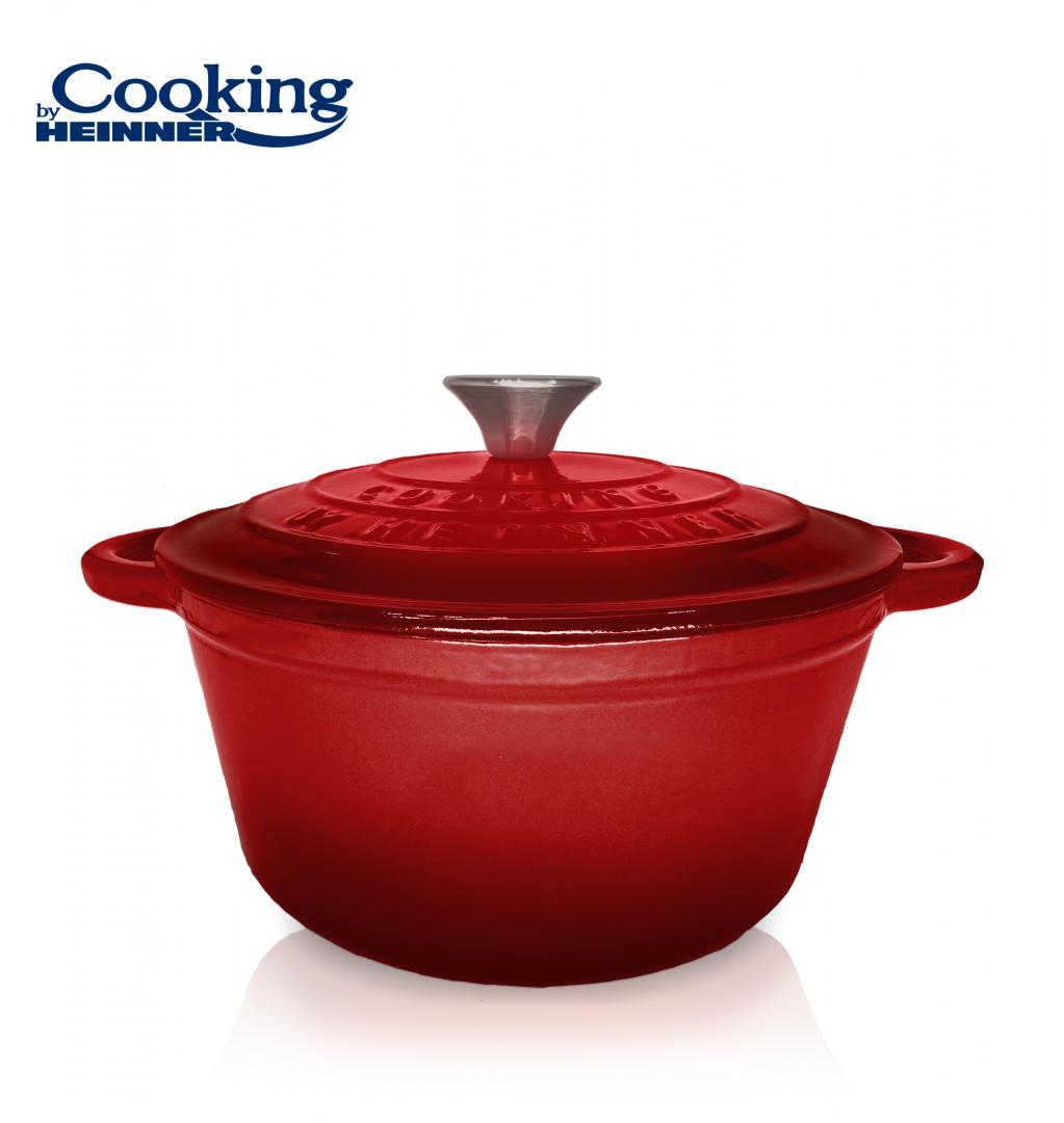 Oala 2.9L cu capac Cooking by Heinner Red Line, fonta emailata, 22 x 9.5 cm