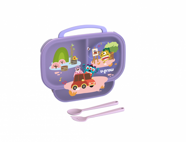 Farfurie Compartimentata Cu Capac Si Lingurita Si Furculita, U-Grow