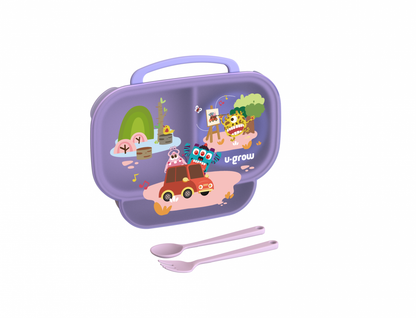 Farfurie Compartimentata Cu Capac Si Lingurita Si Furculita, U-Grow