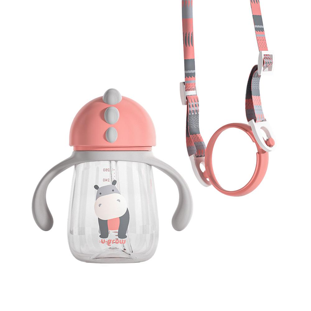 Pachet 3 in 1 cana 260 ml tritan cu 3 accesorii diferite pentru baut : tetina biberon, cioc , pai, dark pink, U-Grow