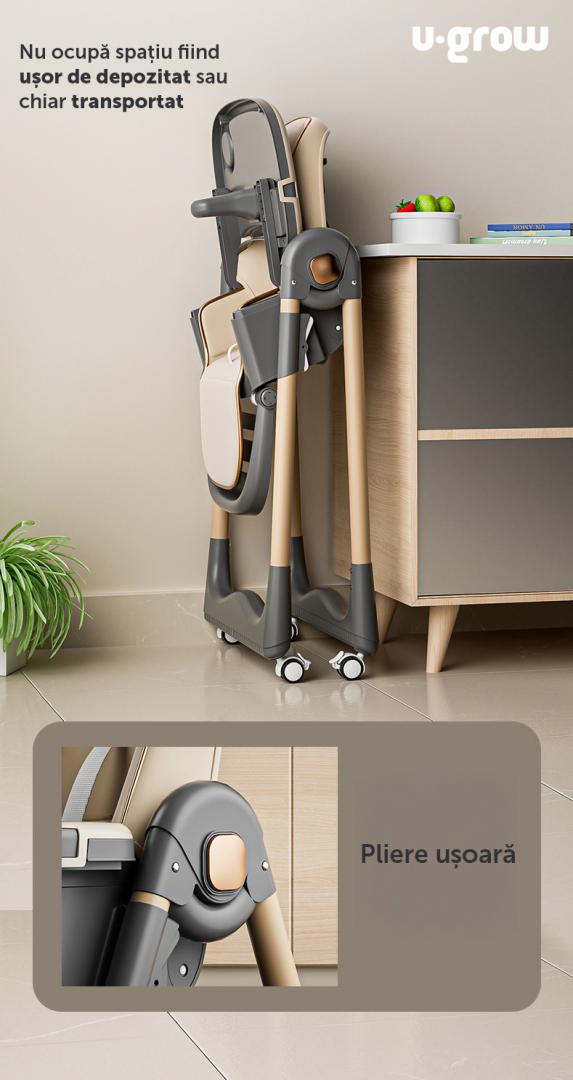 Scaun de masa cu inaltime reglabila, spatar ajustabil in 4 pozitii, pliabil, brown, U-Grow