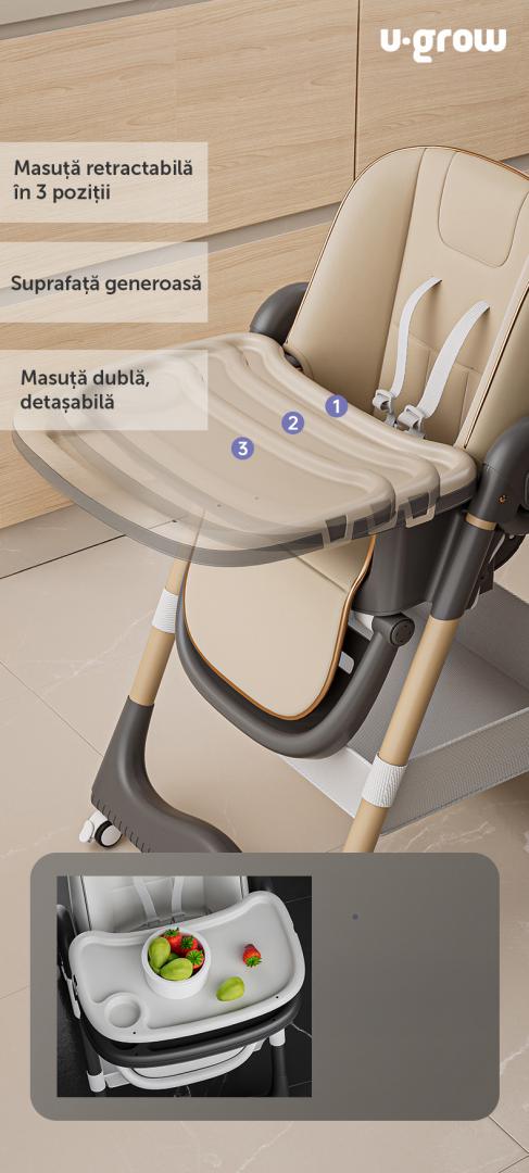 Scaun de masa cu inaltime reglabila, spatar ajustabil in 4 pozitii, pliabil, brown, U-Grow