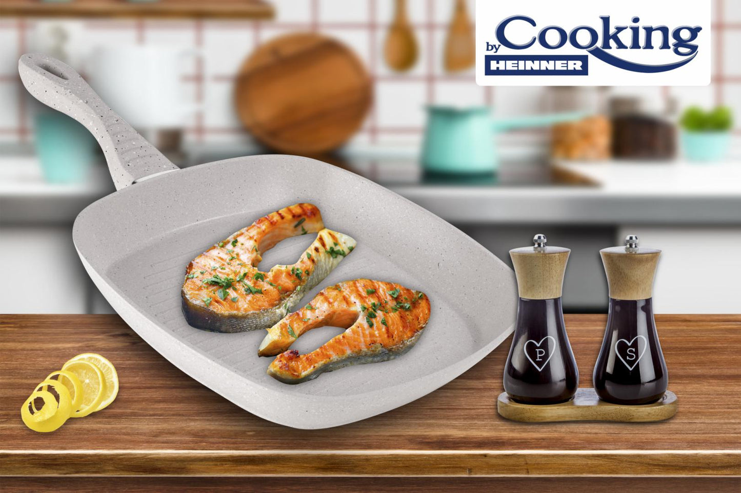 Tigaie grill aluminiu + capac, 28 x 4 cm, Mozaik Cooking By Heinner