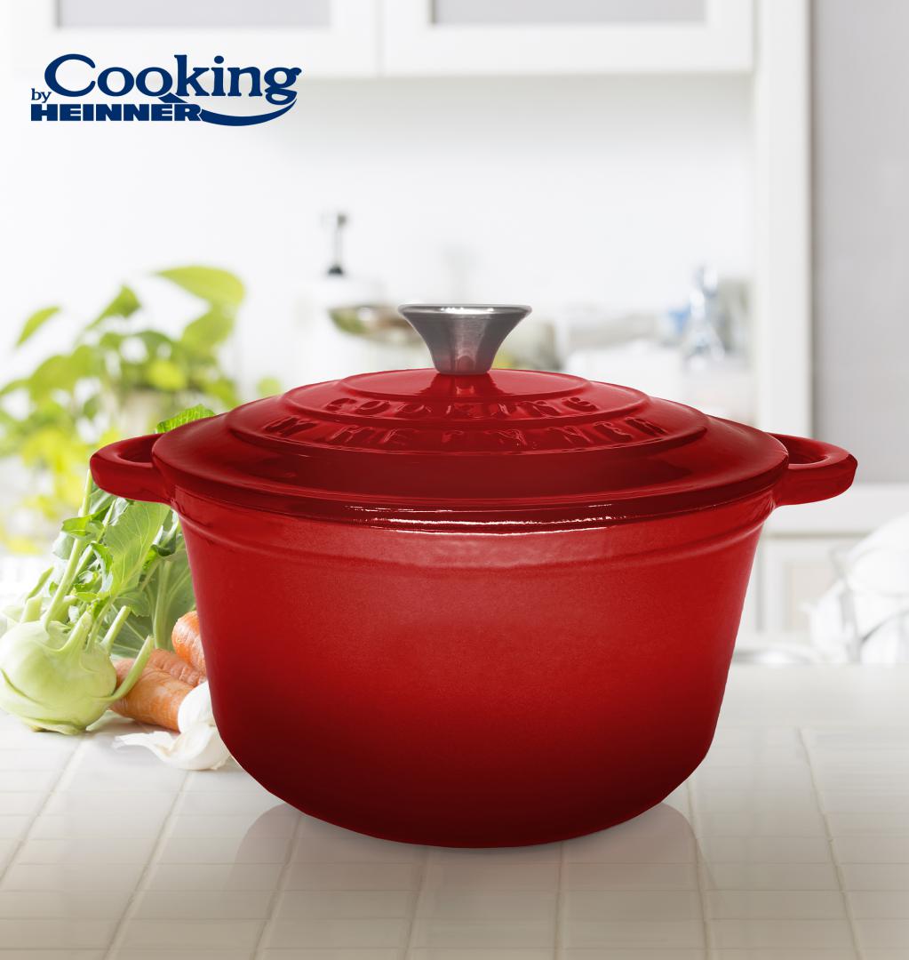 Semioala Fonta Emailata+Capac , 6L, Red Line, Cooking By Heinner