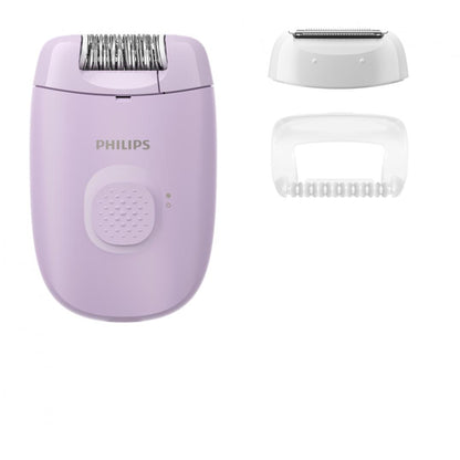 Epilator Philips Seria 2000 BRE237/00, 1 setare de viteza, cap de epilare lavabil, 2 accesorii pentru corp si zone sensibile, lumina LED, Lila