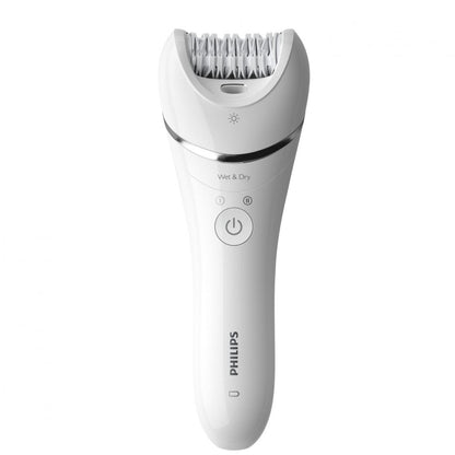 Epilator umed și uscat Philips BRE710/00, 5 accesorii, 32 pensete, utilizare fara fir, 2 setari viteza, opti-light, discuri ceramice, Argintiu