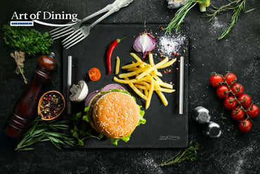 Platou ardezie Cooking by Heinner cu doua manere, patrat, inox, 30x30 cm