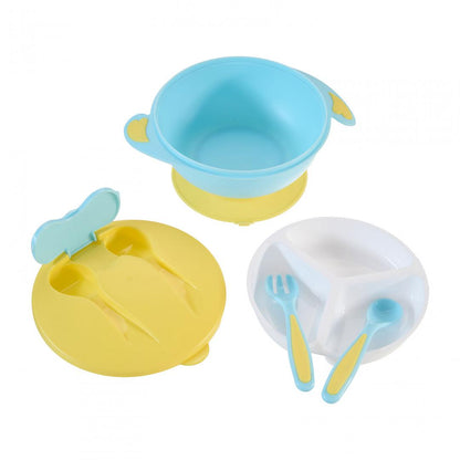 Bol compartimentat cu ventuza antialunecare si capac cu lingurita si furculita, blue, U-Grow